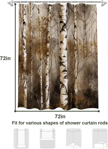 Miniatura 3 de TheBlackSpot Juego de cortinas de ducha de árbol de abedul, cortinas rústicas de baño con ojales decorativos con ganchos, 36 pulgadas de ancho x 72