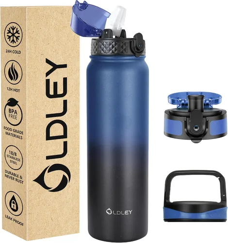 Miniatura 10 de Oldley Botella de Agua Aislada con Pajilla de 20oz, Botellas de Agua de Acero Inoxidable con 3 Tapas, Aislamiento al Vacío de Doble Pared Térmica
