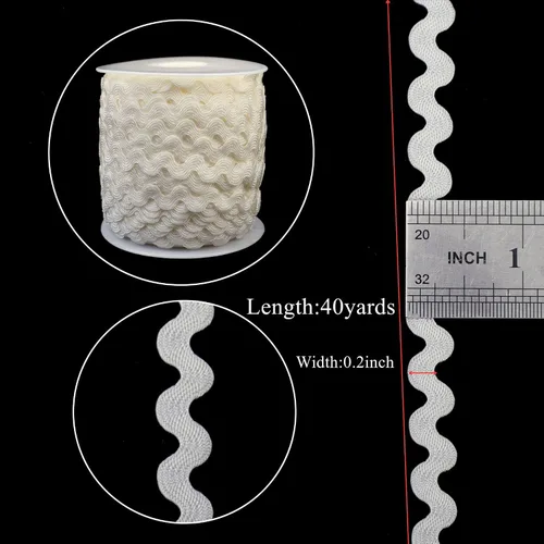 Miniatura 2 de GXTIZAS Cinta de onda de ric rac con flecos ondulados de 40 yardas, color beige, cinta de encaje RIC Rac para coser, envolver regalos, decoración