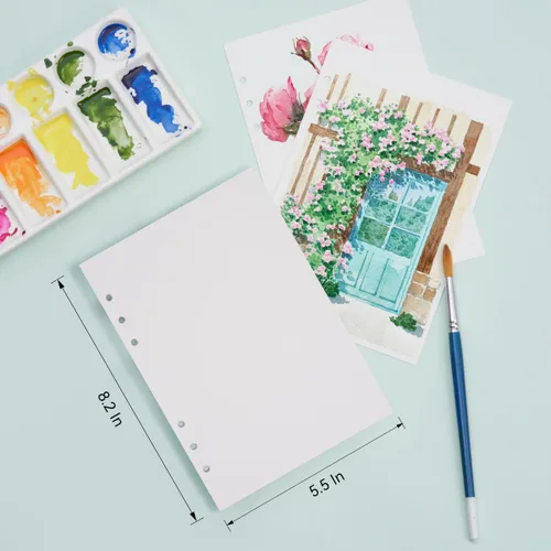 Miniatura 4 de LIGHTWISH Papel de acuarela a granel, 100% algodón prensado en caliente 300gsm/140lb, paquete de 2, total 40 hojas A5 con agujeros perforados, papel