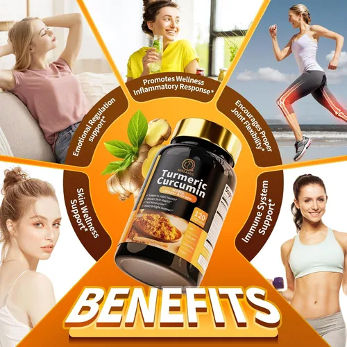 Miniatura 9 de Suplemento de curcumina de cúrcuma – Suplemento de cúrcuma 11 en 1 con pimienta negra, absorción extra fuerte, 95% curcuminoides para apoyo