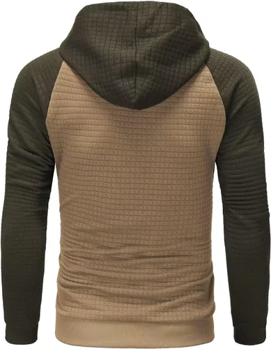 Miniatura 3 de Sudadera de manga larga para hombre, con capucha con cordón, de jacquard a cuadros, estilo informal y hípster, con bolsillo de canguro