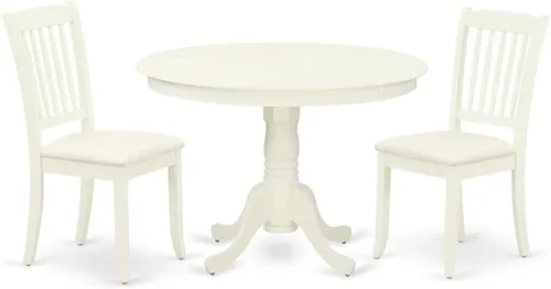Miniatura 11 de East West Furniture HLDA3-BCH-W Juego de mesa de cocina de 3 piezas para espacios pequeños contiene una mesa de comedor redonda con pedestal y 2