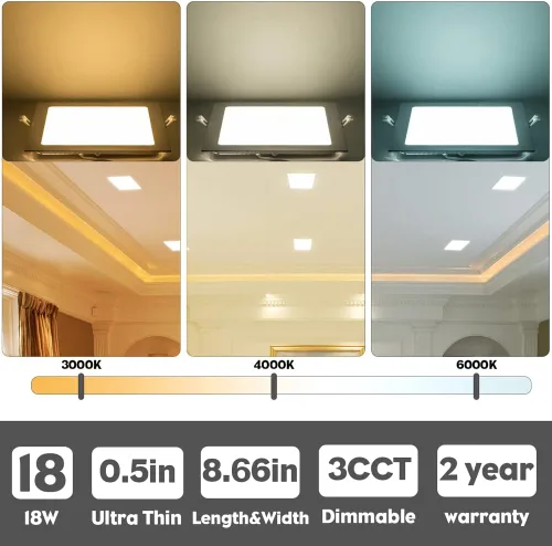 Miniatura 3 de Paquete de 4 luces LED empotrables cuadradas de 8 pulgadas regulables con caja de conexiones, 3CCT 3000K-4000K-6000K seleccionables, 1600LM CRI 90+