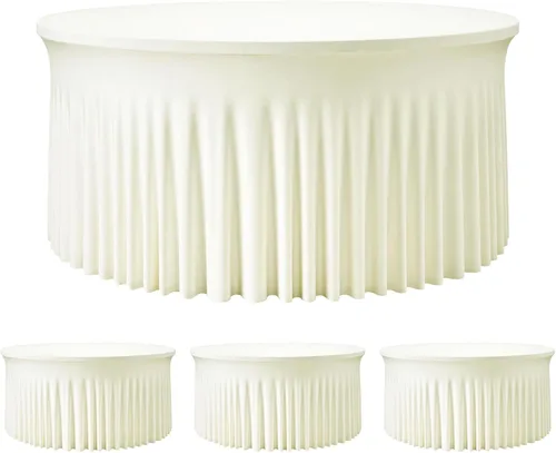 Miniatura 33 de 2 Pack White 72 inch Round Spandex Tablecloth, Washable Stretchy Fitted 6FT Round Tables,Elastic Edge with Skirt, Wrinkle-Free Table Cloths for