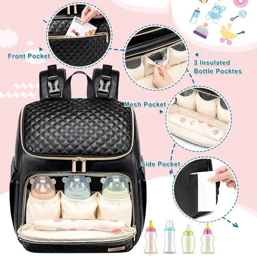 Miniatura 3 de Mochila para pañales Weitars con cambiador, mochila para pañales de bebé, mochila para pañales de viaje, bolso para pañales para mamá, 5 bolsillos