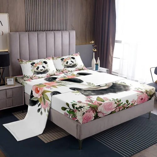 Miniatura 22 de Erosebridal Juego de sábanas de tamaño individual con diseño de gatos y gatos, con temática de animales, con flores coloridas, juego de sábanas