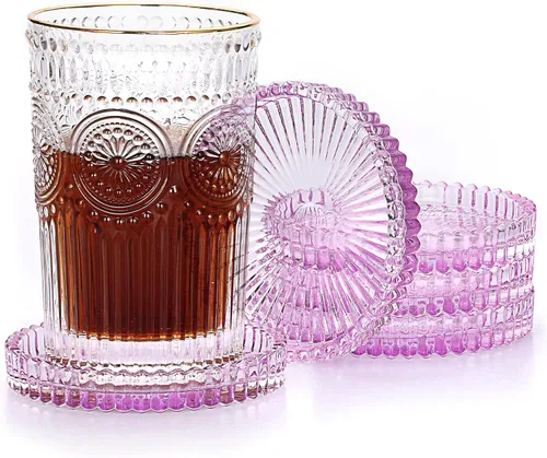 Miniatura 21 de JUXYES Juego de 5 posavasos de cristal tono ámbar redondos, tapetes para tazas de vidrio para bebidas, café, té, vino, posavasos decorativos