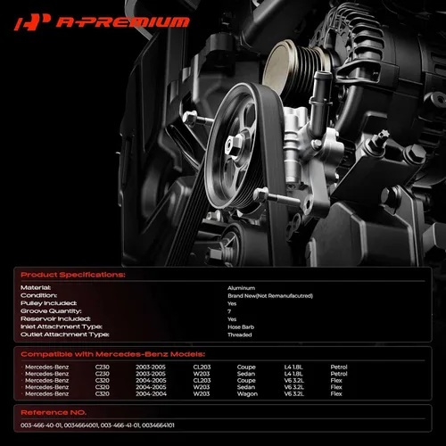 Miniatura 2 de A-Premium Bomba de dirección asistida, con depósito y polea, compatible con Mercedes-Benz C230 2003-2005, 1.8L de gas sobrealimentado, reemplazo #