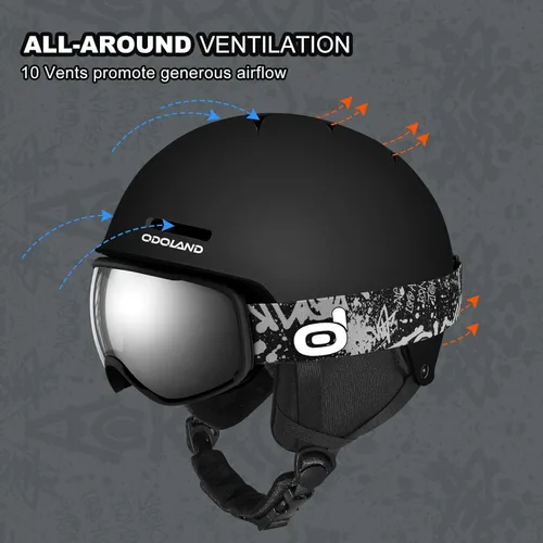 Miniatura 3 de Odoland Casco de esquí para niños, casco de nieve con gafas de esquí para niños y niñas, a prueba de golpes, resistente al viento, cascos deportivos