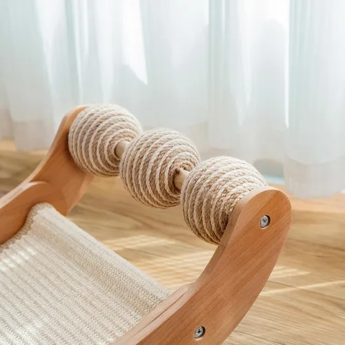 Miniatura 8 de Sisal - Cama rascador para gatos con 3 bolas de juguete para gatos de interior, hamaca 3 en 1 de madera duradera y almohadilla para rascar - muebles