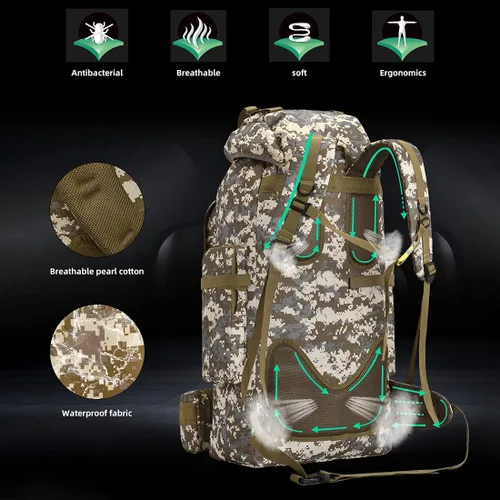 Miniatura 5 de Mochila de senderismo para acampar de 100L, mochila táctica militar Molle, mochila de senderismo ligera impermeable, Grande Citycamo