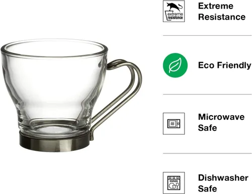 Miniatura 4 de Bormioli Rocco Verdi - Taza de café expreso con mango de acero inoxidable, juego de 4, caja de regalo, 3.5 onzas