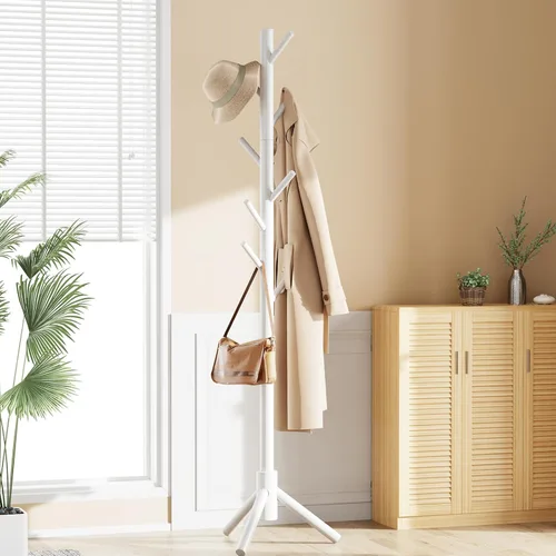 Miniatura 7 de Pipishell Perchero de Madera Resistente, Árbol de Abrigos de 3 Tamaños Ajustables con 8 Ganchos, Percheros para Pasillo de Entrada, Soporte