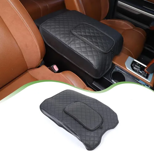 Miniatura 14 de Funda de Reposabrazos para Consola Central de Coche, Compatible con Toyota Tundra 2007-2021, Funda de Reposabrazos de Cuero Impermeable, Cojín Negro