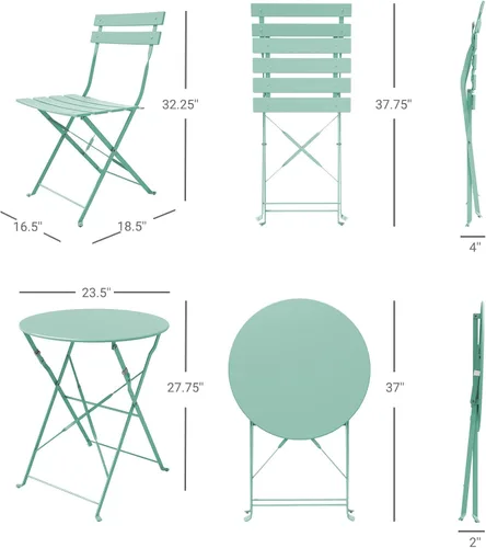 Miniatura 8 de Grand patio Juego de muebles plegables de 3 piezas para exteriores con marco de acero de primera calidad, diseño portátil para bistró y balcón Verde
