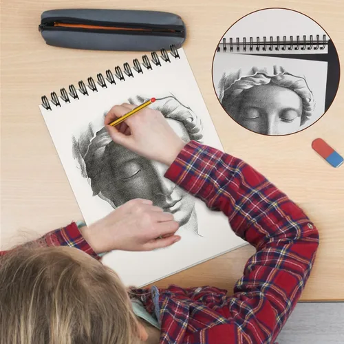 Miniatura 5 de TKOOFN Paquete de 10 cuadernos de bocetos de 5.5 x 8.5 pulgadas a granel (600 hojas en total), blocs de dibujo premium encuadernados en espiral