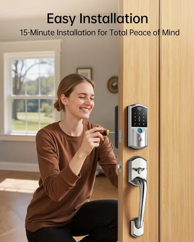 Miniatura 9 de Cerradura Inteligente WiFi para Puerta Principal – Cerrojo Electrónico de Entrada sin Llave Firstriver con Huella Dactilar Biométrica y Teclado