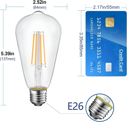 Miniatura 2 de Paquete de 6 bombillas LED Edison vintage, equivalente a 60 vatios, (ST19/ST64) bombillas de filamento LED, CRI 95+, luz blanca suave de 2700K,