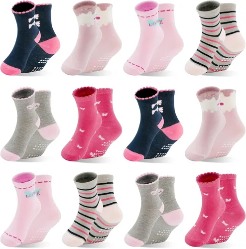 Miniatura 12 de HYCLES Calcetines para niñas pequeñas, calcetines de dibujos animados antideslizantes con agarre para bebés de 6-12 meses y niños de 1-7 años