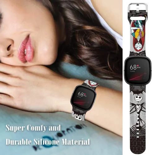 Miniatura 5 de Correas de reloj de dibujos animados con estampado floral compatibles con Fitbit Versa 4/Versa 3/Fitbit Sense 2/Sense Band de silicona suave