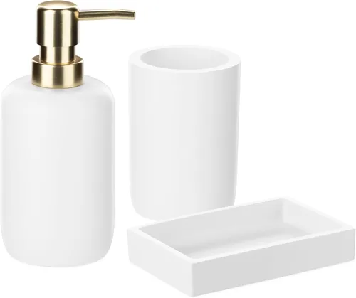 Navaris Juego de accesorios decorativos de baño, kit de accesorios de baño de 3 piezas con soporte para cepillo de dientes, dispensador de jabón