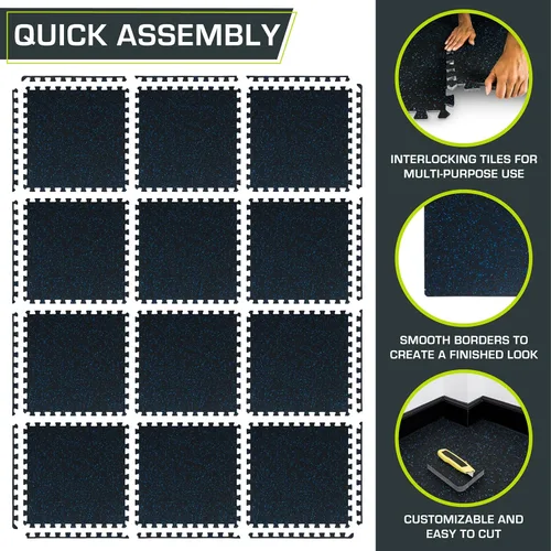 Miniatura 6 de ProsourceFit Alfombra de Ejercicio tipo Rompecabezas con Superficie de Goma de 3/4 pulgadas, 48 PIES², 12 Baldosas, Baldosas Entrelazadas de Espuma