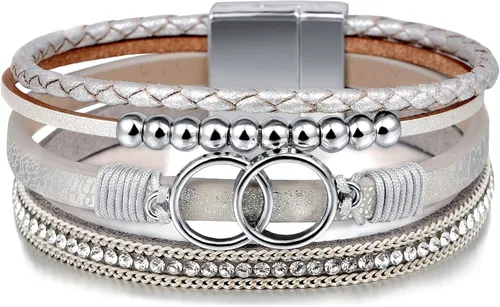 Miniatura 38 de Fesciory - Pulsera de leopardo para mujer, estilo bohemio de cuero multicapa con perlas de cristal