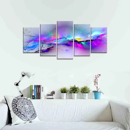 Miniatura 2 de Wieco Art Impresiones en lienzo Giclée de colores cambiantes, 5 paneles, ilustraciones modernas, paisajes a fotos impresas en lienzo abstracto, arte