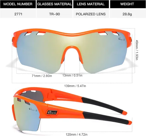 Miniatura 2 de Bevi Lentes de sol deportivos polarizados TR90, marco duradero y ultraligero para hombres y mujeres, béisbol, correr, ciclismo, golf Espejo de cielo