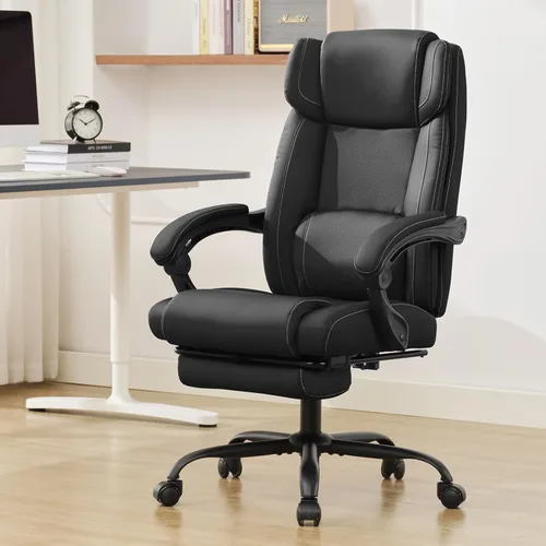 Silla de oficina reclinable con reposapiés, silla ergonómica de escritorio de oficina en casa con soporte lumbar, silla de cuero ejecutivo grueso,