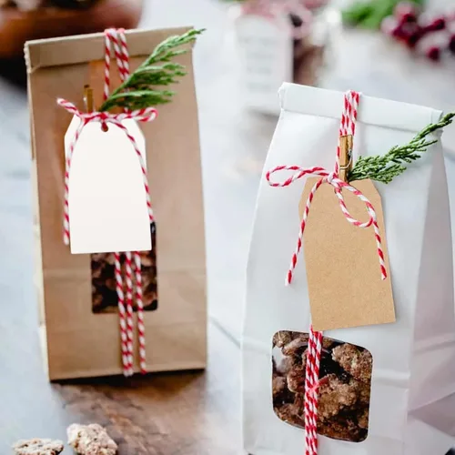 Miniatura 5 de Etiquetas de precio G2PLUS, 100 unidades de etiquetas de regalo de papel kraft con cuerda, etiqueta colgante de papel en blanco de 71x41 mm