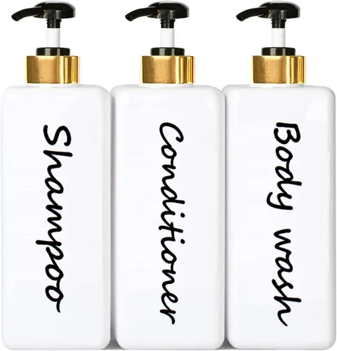 Miniatura 11 de Dispensador de champú y acondicionador (juego de 3, 21 onzas), moderno y recargable, para jabón de ducha, dispensador de gel corporal vacío para baño