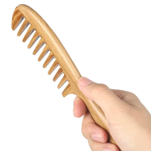 Miniatura 6 de Onedor Peines de pelo de sándalo verde 100% natural, hechos a mano, con aroma a sándalo antiestático, peine de madera natural desenredante