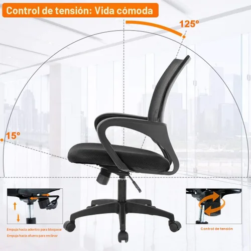 Miniatura 5 de BestOffice Silla de Oficina Ergonómica Silla Giratoria de Escritorio de Respaldo Medio Respaldo y Soporte Lumbar Transpirable Altura Negro