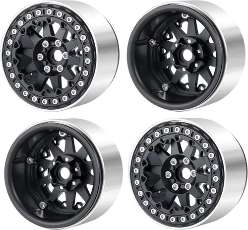Juego de 4 cubos de rueda de metal Beadlock de 2.2 pulgadas para Axial Wraith SCX10 90048 RR10 TRX4 D90 RC Crawler Car (negro)