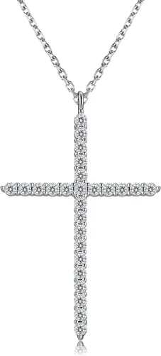 Collar de cruz de moissanita para mujer, dije de crucifijo de diamante de plata de ley 925, chapado en oro blanco de 14 quilates, joyería cristiana