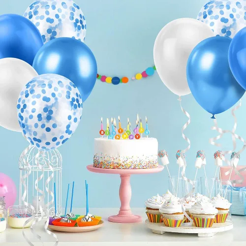 Miniatura 5 de Ainiv 15 globos de fiesta gruesos azules con cinta y confeti, globos metálicos de látex para baby showers, bodas, graduaciones y cumpleaños