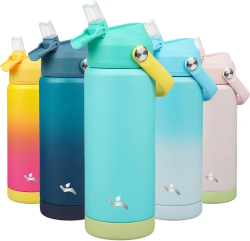 Miniatura 30 de Konokyo Botella de agua aislada con tapa de pajilla, botella de metal al vacío de acero inoxidable de 18 onzas con mango de silicona, color negro