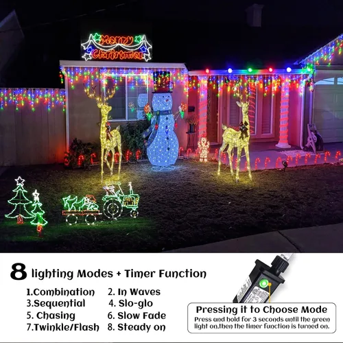 Miniatura 2 de Luces de carámbano, luces de Navidad de 33 pies con 400 LED, 75 caídas, 8 modos, enchufable e impermeable, para festividades, boda, fiesta, hogar
