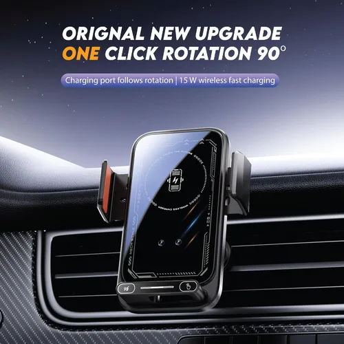 Miniatura 6 de Soporte inalámbrico para teléfono con cargador de automóvil, 15 W, con sujeción automática de 15 W, control de gestos, rotación automática de 90