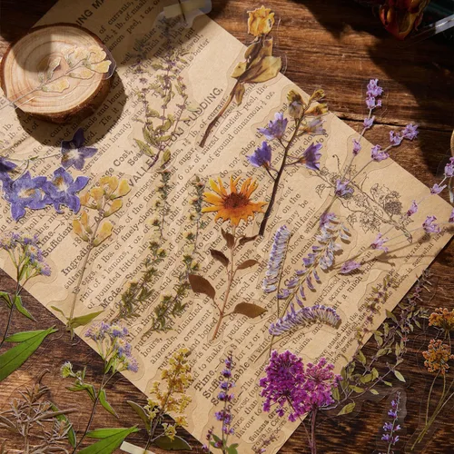 Miniatura 4 de emmoolife Juego de calcomanías de flores prensadas (380 piezas) con temática de flores secas, calcomanías florales botánicas para diarios
