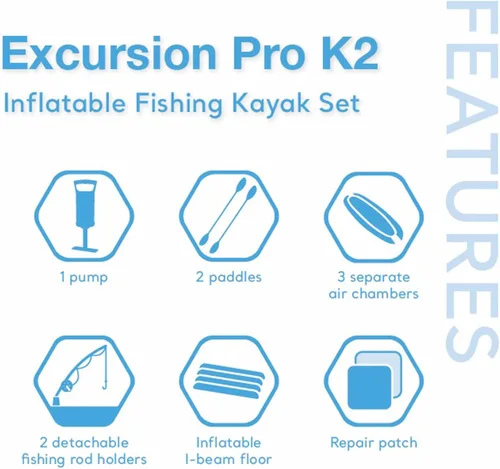 Miniatura 3 de INTEX 68309EP Excursion Pro K2 Juego de kayak inflable: incluye paletas de kayak de lujo de 86 pulgadas y bomba de alto rendimiento - PVC superTough