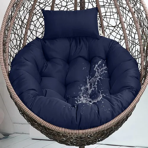 Miniatura 11 de Cojín impermeable para silla de huevo, color negro, lavable, con lazos, grueso, grande, para silla de huevo, para exteriores, con almohada