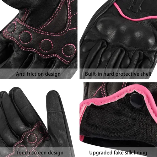 Miniatura 4 de Harssidanzar Guantes de moto para mujer, guantes de cuero para motocicleta, guantes de motocicleta, carreras de carretera, ciclismo, escalada
