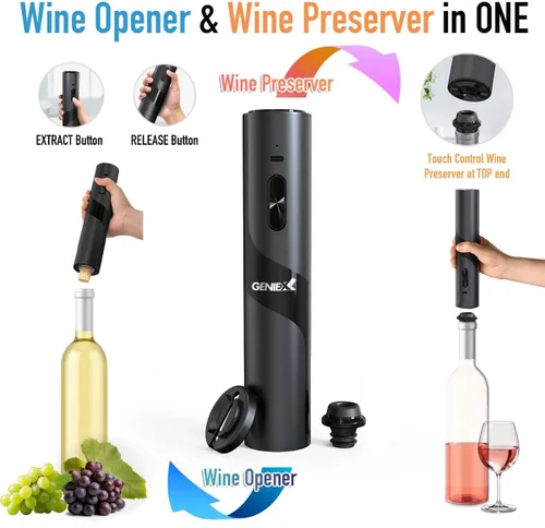 Miniatura 2 de Abrevino eléctrico 2 en 1 y conservador de vino combinado: sacacorchos automático en la parte inferior + protector de vino en la parte superior