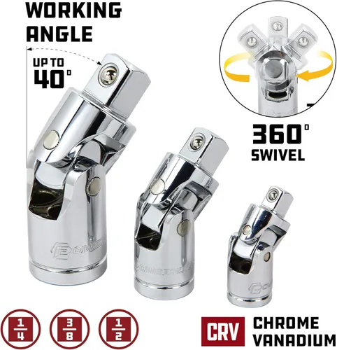 Miniatura 4 de Powerbuilt Master 949009 - Juego de accesorios y trinquetes, 16 piezas, herramientas de transmisión de 1/4, 3/8 y 1/2 pulgada, barras de extensión