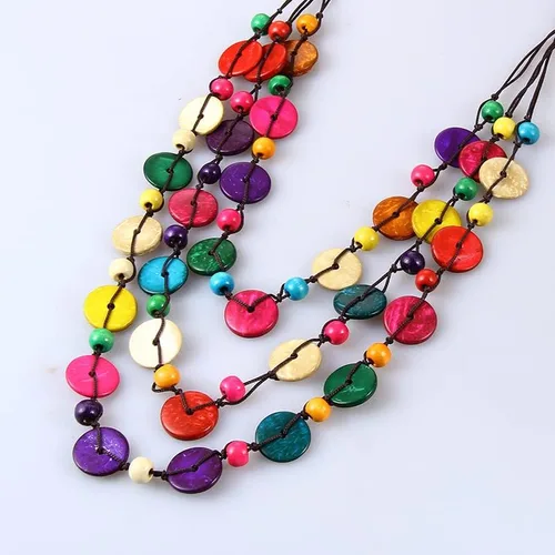 Miniatura 2 de COLORFUL BLING Ethnic African Wood Bead Statement Pendant Collar Layered Long Strand Chunky Coconut Shell Geometric Choker Bib Necklace Bohemian