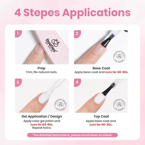 Miniatura 7 de Beetles - Kit de uñas de gel rosa sin HEMA de 0.3 onzas líquidas con luz UV, 5 piezas de esmalte de gel de burbujas rosa claro, kit de manicura
