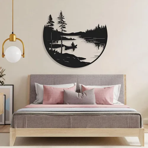 Miniatura 3 de Cadeali Decoración de pared metálica de bosque y lago, arte de pared de metal de árboles, decoración de naturaleza y bosque, decoración de paisaje